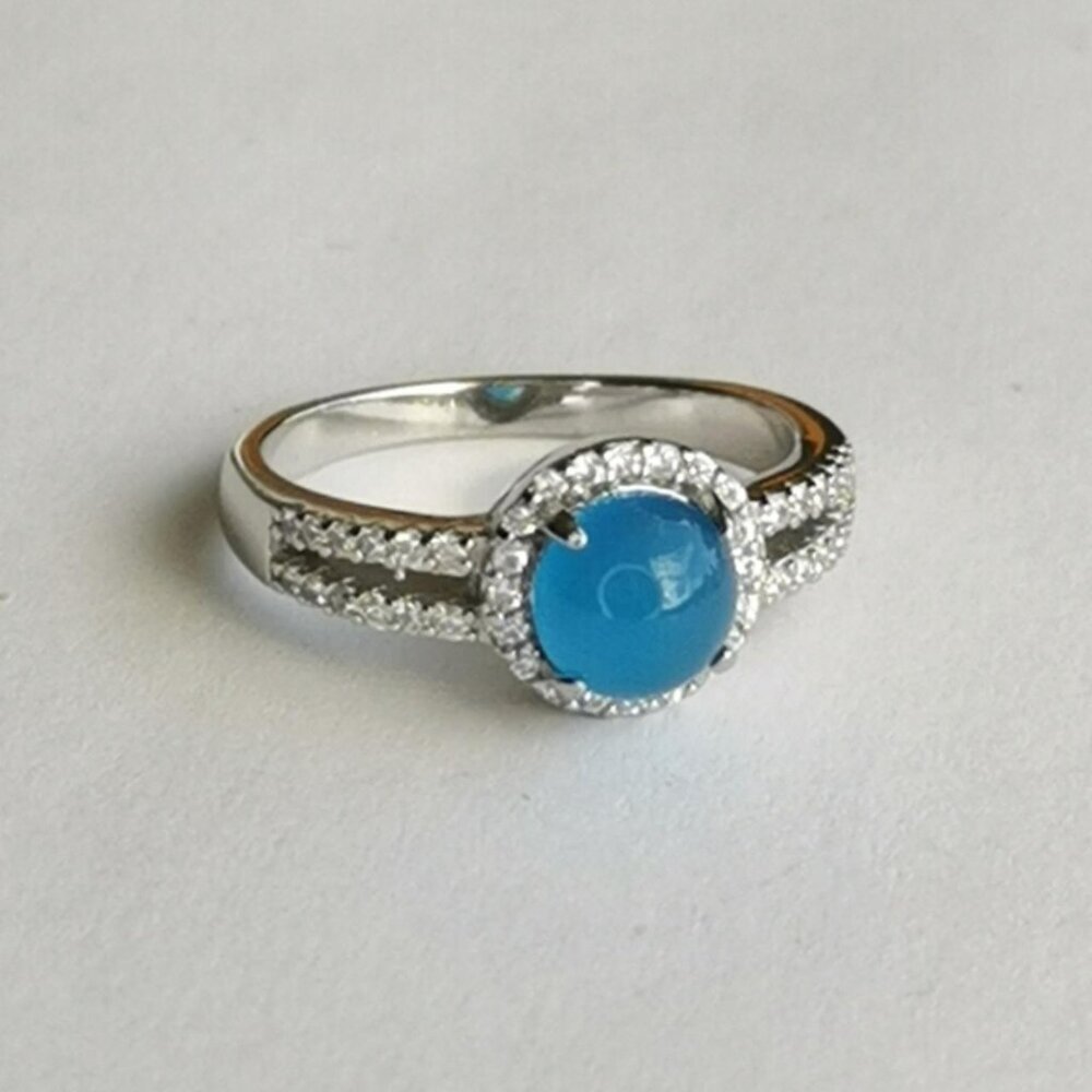 Blue Chalcedony CZ Halo ring sterling silver size 8 🆕 - Picture 3 of 7